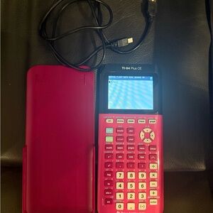 TI-84 Plus CE Graphing Calculator in Pink with charging cable
